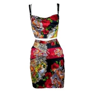 Dolce Gabbana 1998 dragon silk skirt and bustier top set